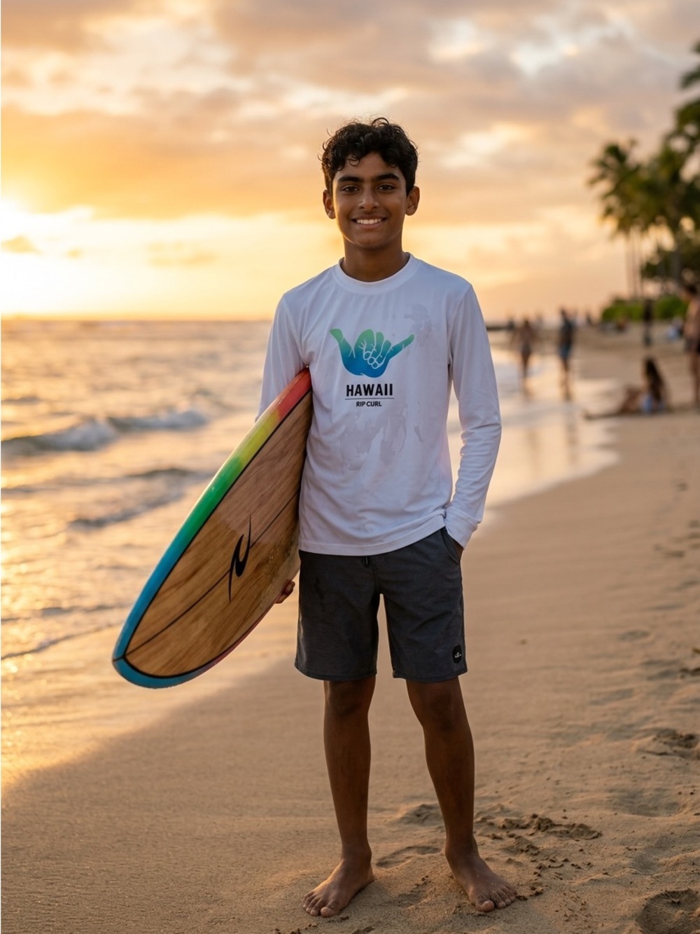 NWT Rip Curl rashguard UPF 50+ Hang loose Hawaii Kids unisex swim size 10 - Picture 9 of 9
